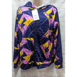 YUNA FASHION Women's Full Zip Hoodie L/XL purple pink yellow Geometric NWT